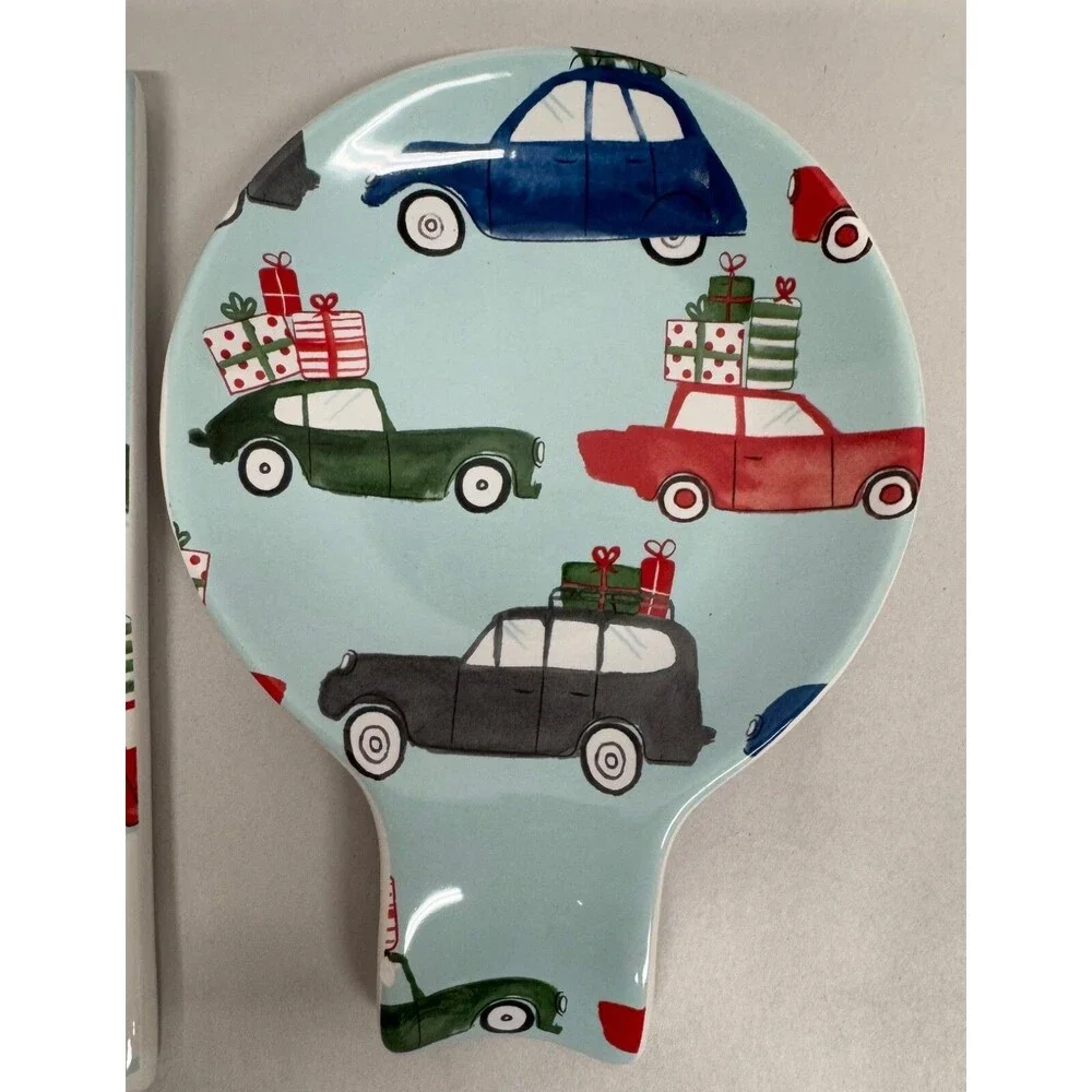 Crate and Barrel Christmas Kitchen Retro Cars Christmas Trees Trivet Spoon Rest